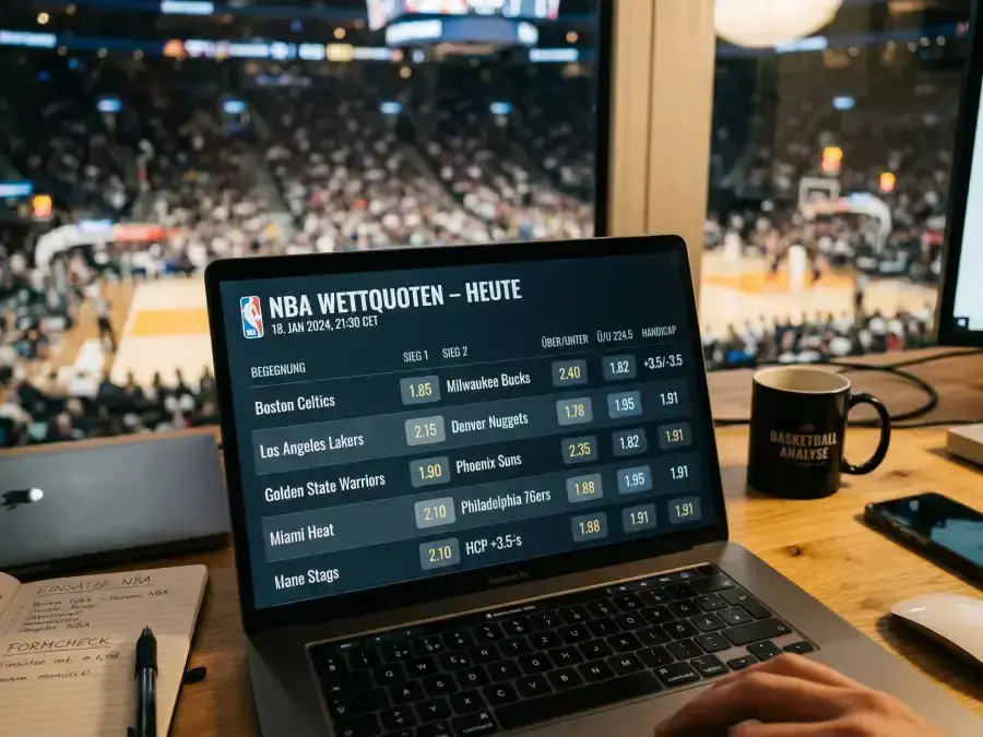 NBA Wettquoten auf einem Bildschirm mit Dezimalquoten und Wahrscheinlichkeiten